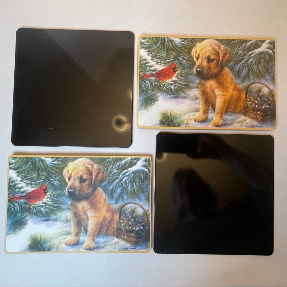 4 Pads for Hot Items - 2 with Red Bird and Puppy / 2 Solid Black